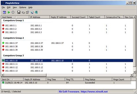 Ping to different computer groups with PingInfoView 